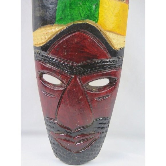 Hand Carved Hand Painted Wood African Tribal Mask Man Elephant  17" Tall - Picture 2 of 6